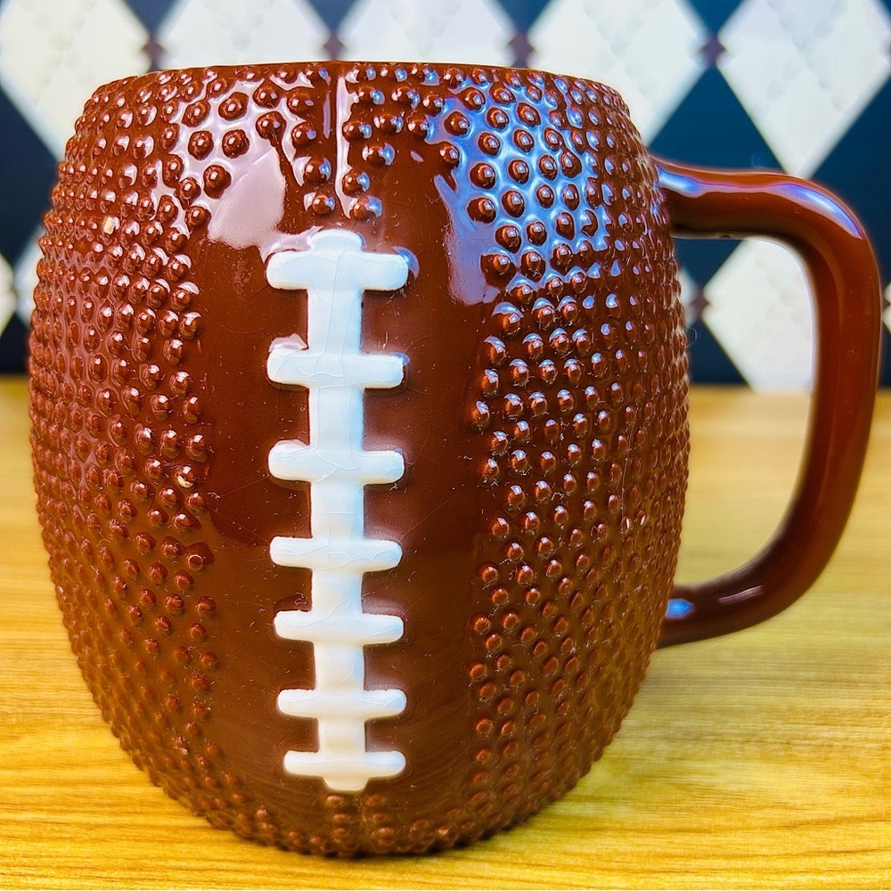 Large Football Mug Sculptural Ceramic Textured Fan Drinkware